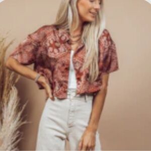 Maroon Bandana Print Silk Cropped Top – Size M